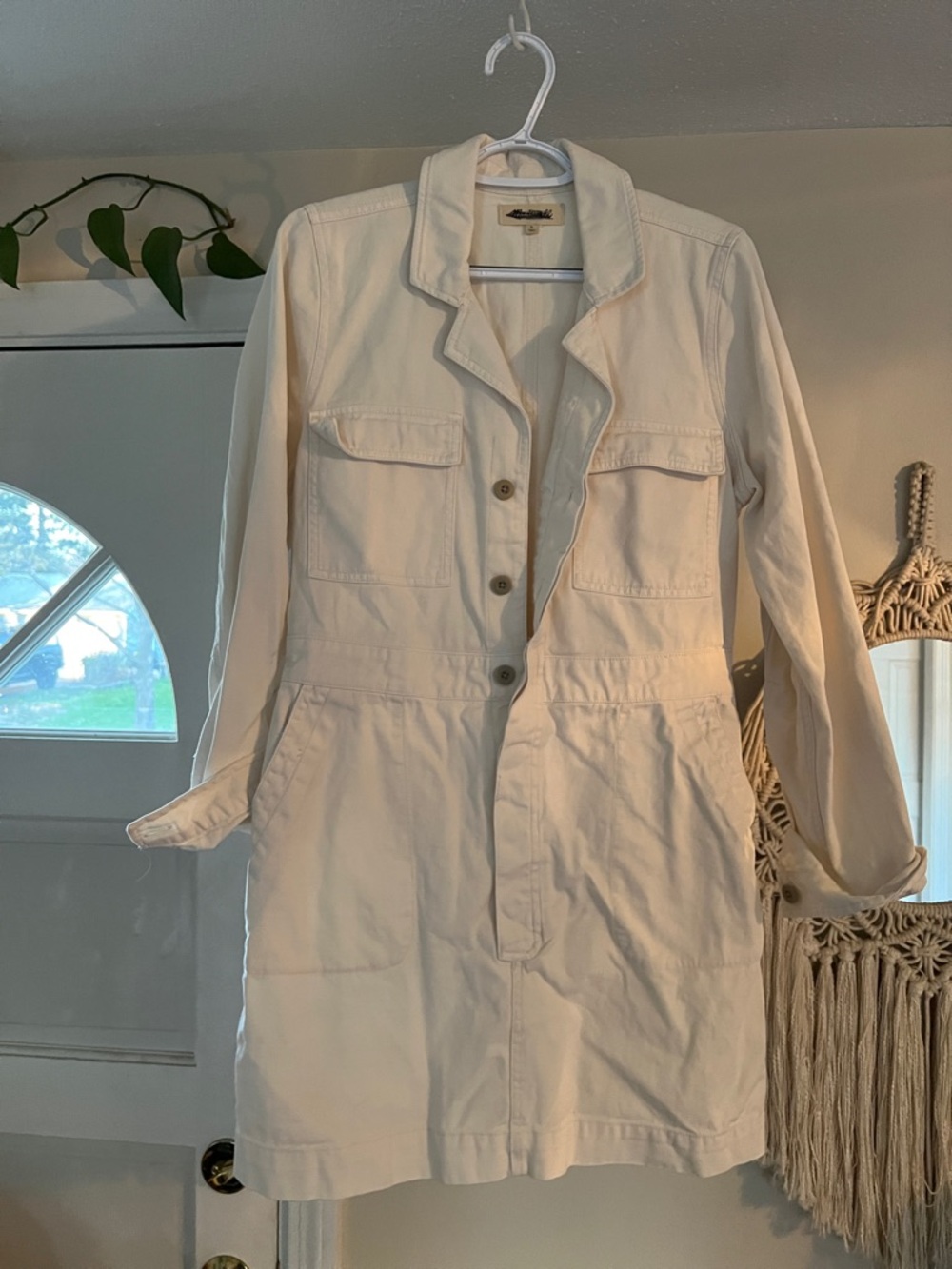 Madewell Cream Denim Utility Dress - 100% Cotton